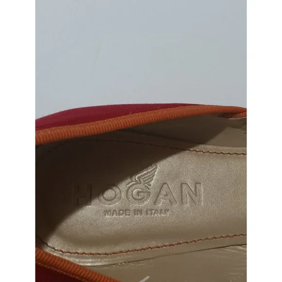 Hogan Red Coguette Fabric with Orange Trim Peep Toe Ballet Flats US 7 EUR 37.5 - Picture 7 of 8